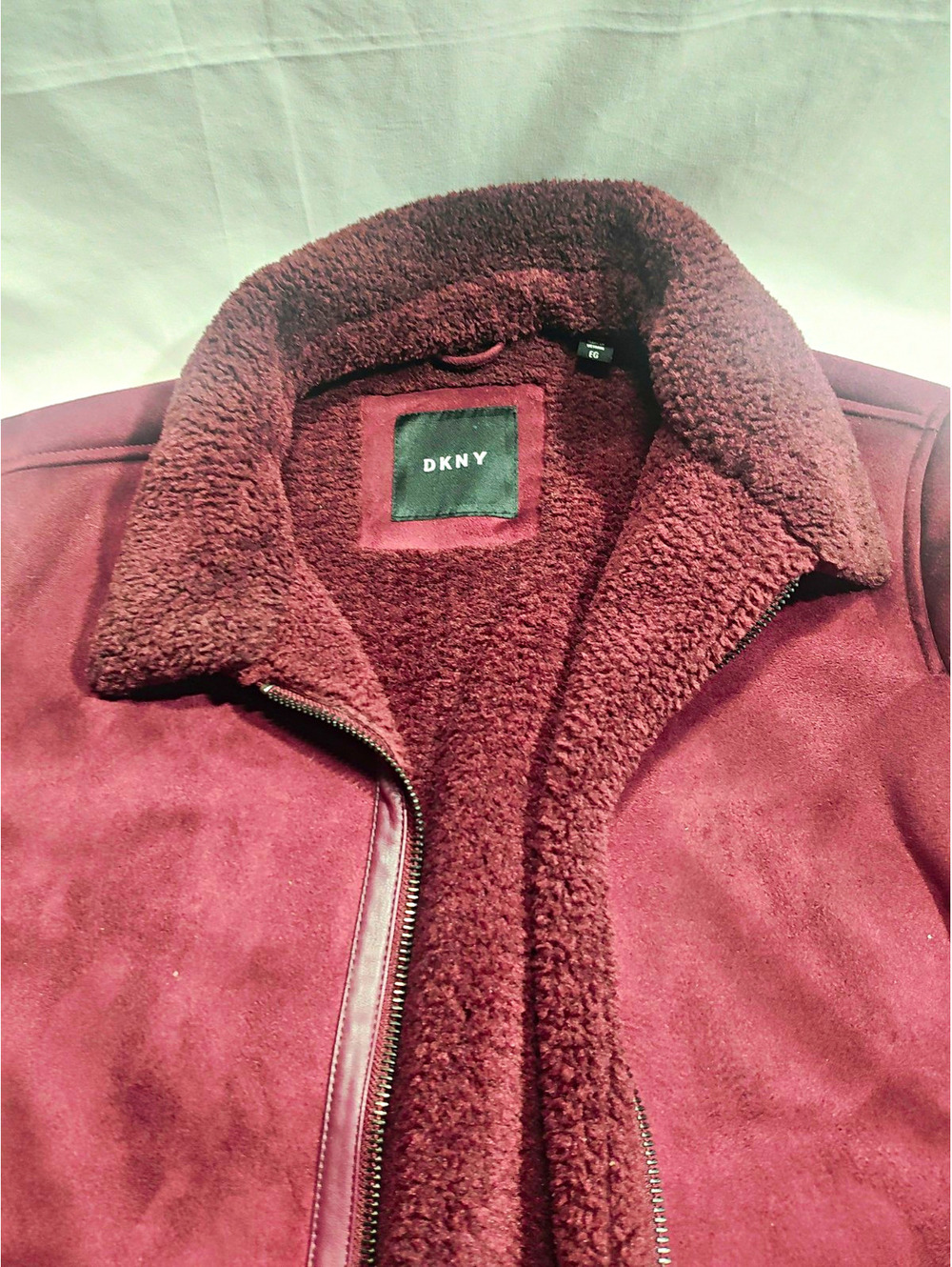 DKNY Jacket Women XL Burgundy Bomber Full Zip Pockets Short Casual